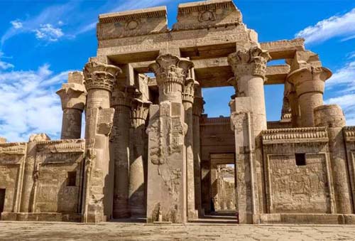 View of the captivating Kom Ombo Temple and its famous double entrance