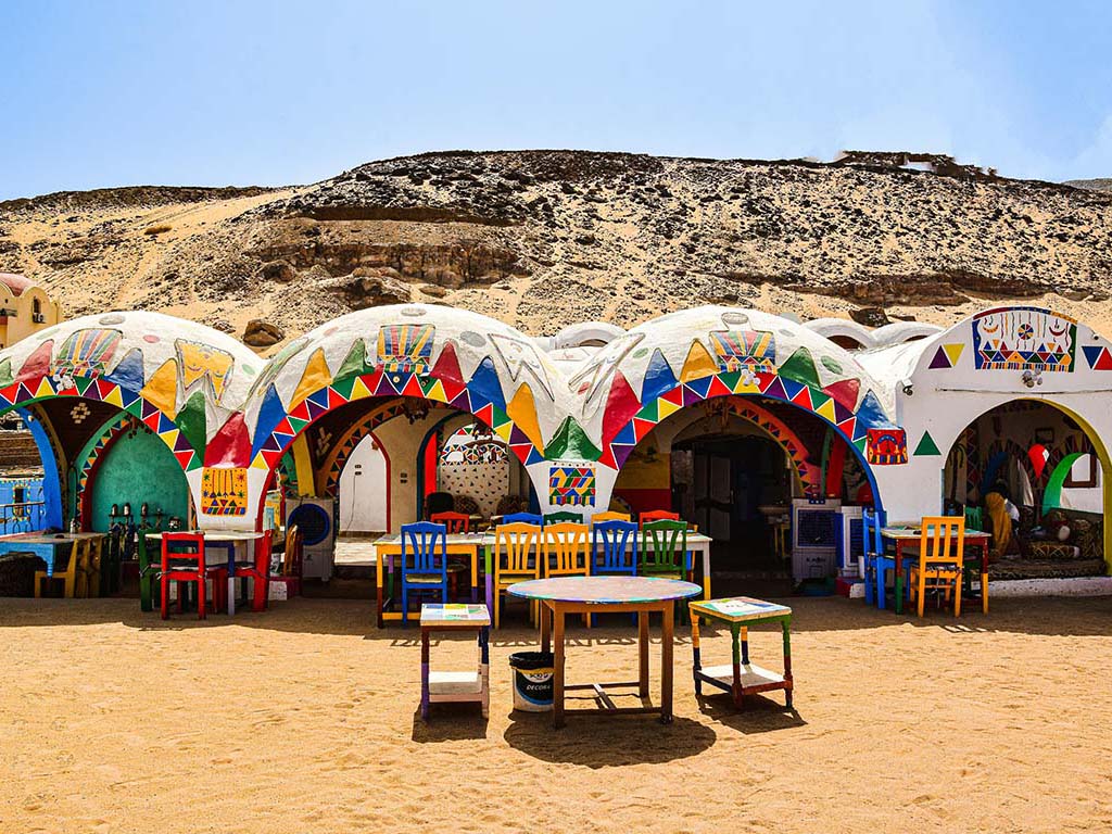 the Nubian village beautiful colored houses in Aswan