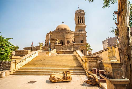 Exterior view of the historic Church of St. George Greek Orthodox Cathedral in Old Cairo