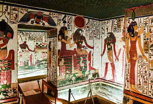 View for the beautiful colors of one of the tombs of the valley of the kings, Luxor