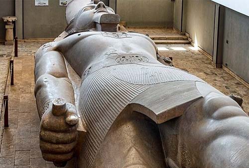 View foe the Colossus of Pharaoh Ramses II and the open air museum of Memphis, Giza, Egypt