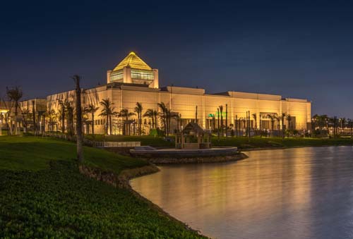 view for the National Museum of Egyptian Civilization and the lake