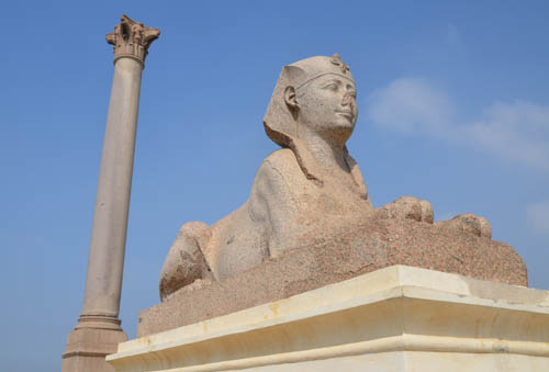 Impressive view of Pompey's Pillar, a towering ancient monument in Alexandria