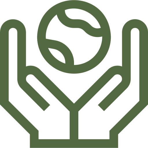 Icon of two open hands with a globe above, representing responsible tourism